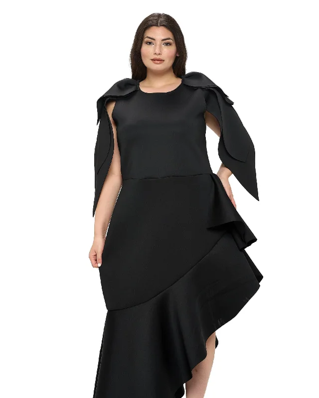 Kaskade Ruffled Neoprene Dress | Black