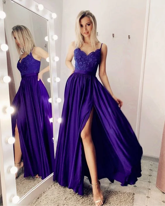 purple chiffon split prom dresses C2329
