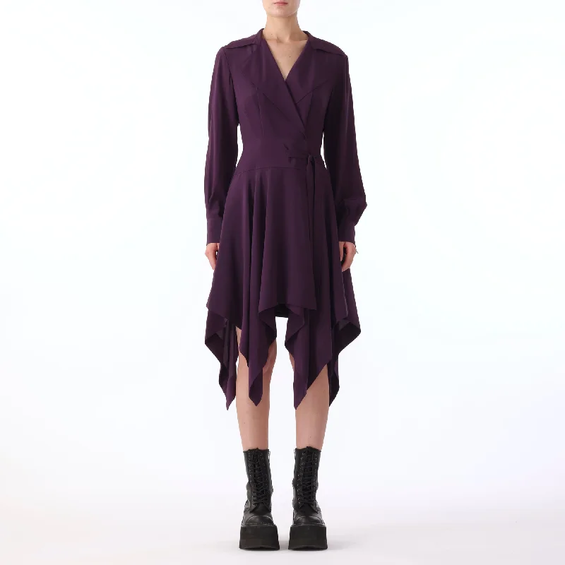 L/S SILK CREPE DE CHINE HANDKERCHEIF HEM DRESS