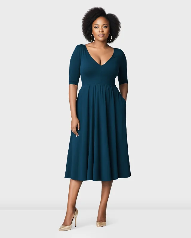 Cotton Jersey Fit And Flare Dress | Blue