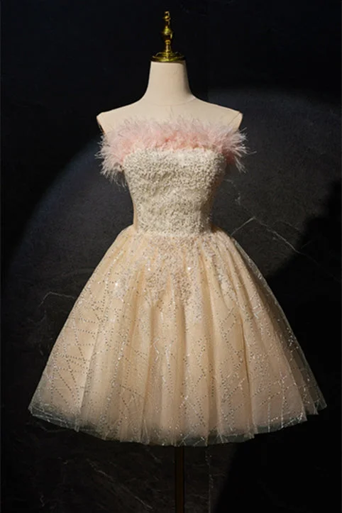 Strapless Champagne A-line Short Princess Dress