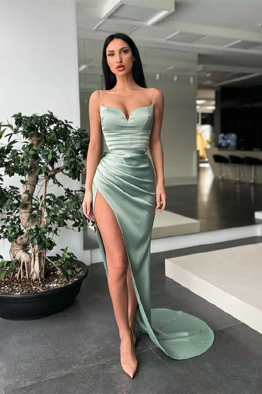 Spaghetti-Straps Mermaid Prom Dress With Slit c2520