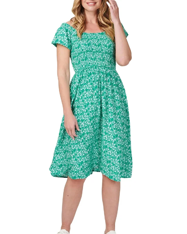 Elissa Dress Off Shoulders Ditsy Floral Green | Green