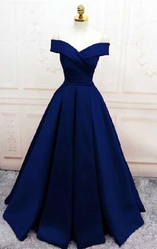 Simple satin long prom dress, off the shoulder formal dress C2011