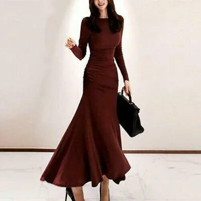 New Style Fashion Waist Pleated Temperament Goddess Fan Fishtail Dress Simple Prom Dress C2052