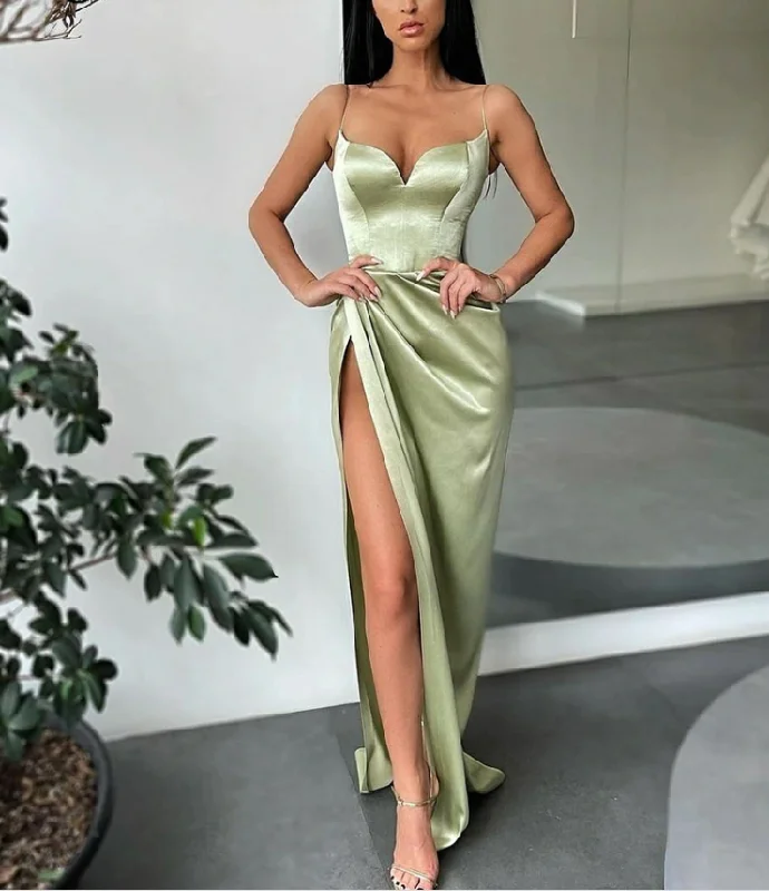 Sexy V-Neck Mermaid Prom Dresses Sleeveless Spaghetti Straps Prom Dresses C2391