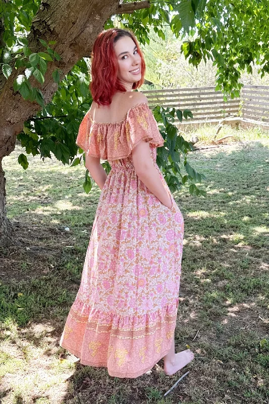 Salina Off Shoulder High Low Pink Floral Dress