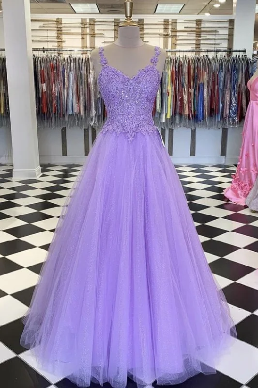 Purple lace long prom dress ,sleeveless prom dress  C2339