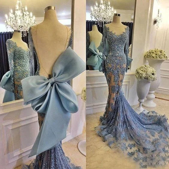 modest evening dresses long sleeve mermaid lace appliqué beaded elegant evening formal dress vestidos de fiesta