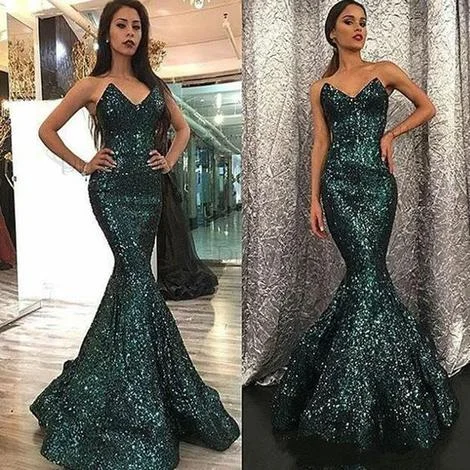 sparkle evening dresses long mermaid hunter green luxury elegant sexy formal dress vestido de Longo