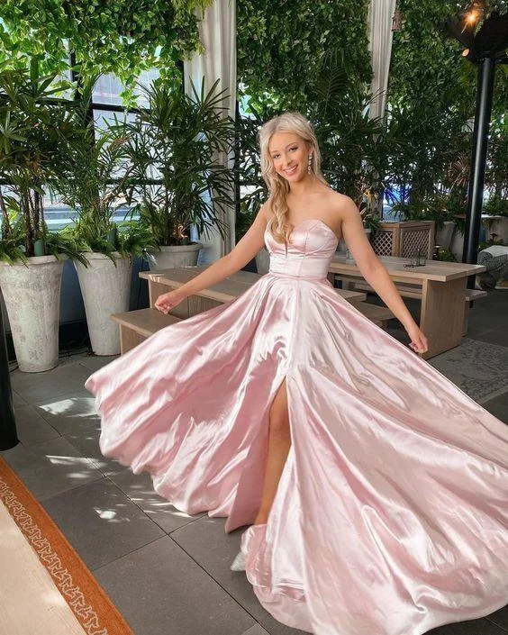 Pink Strapless Long Prom Dress With Split  C2444