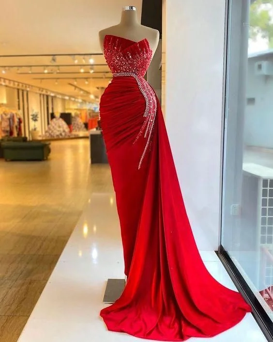 Mermaid Red Long Formal Prom Dress C1929