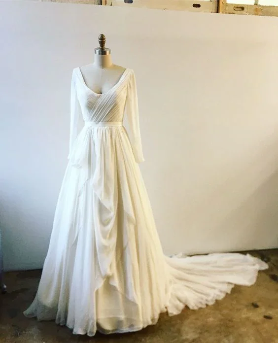 White Prom Dress,Long Sleeve Prom Dress,Fashion Prom Dress c2500