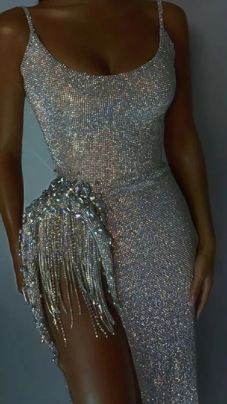 Custom Made Heavy Hand Shiny Prom Dress Mermaid Prom Dress With High Split C2450