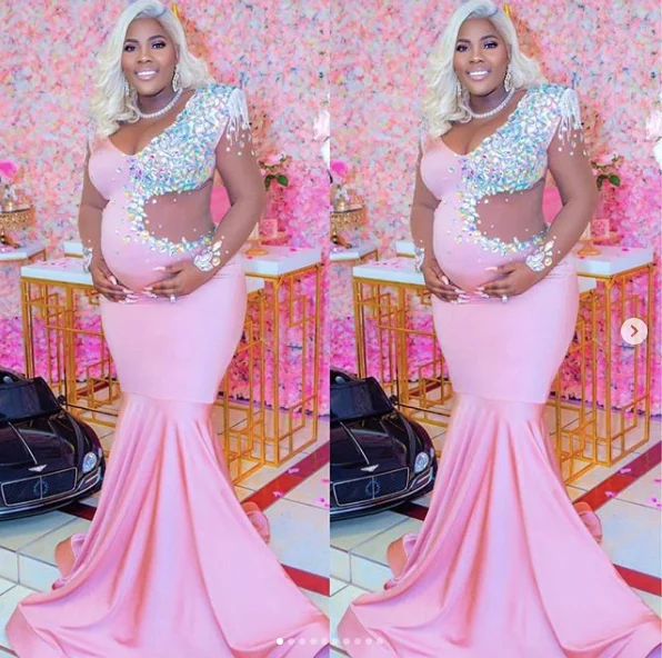 pregnant evening dresses long pink one shoulder crystals beaded mermaid maternity luxury evening gown