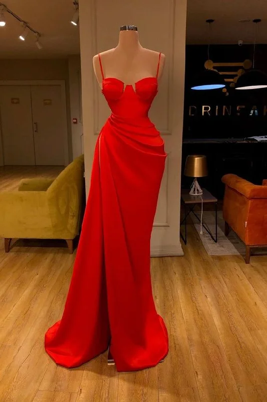 Gorgeous Spaghetti Strap Unique Round Cup High split Red Prom Dress C2280