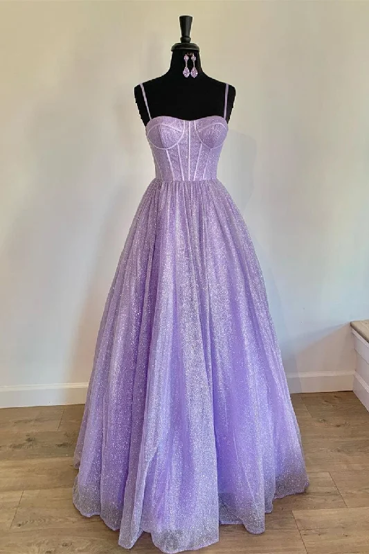 A-Line Lavender/Light Blue/Pink Straps Long Formal Dress Charming Prom Dress C2271
