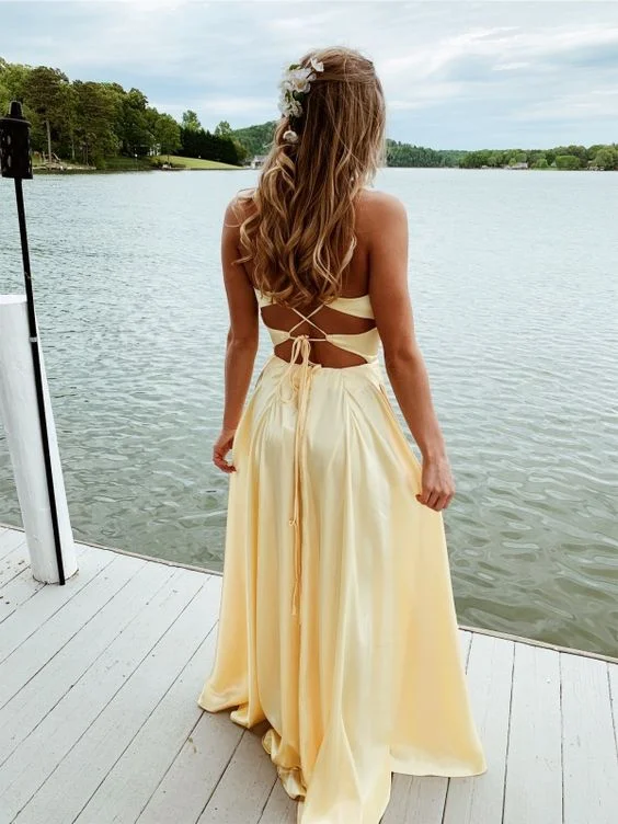 Simple A Line Spaghetti Straps Prom Dresses Long  C1907