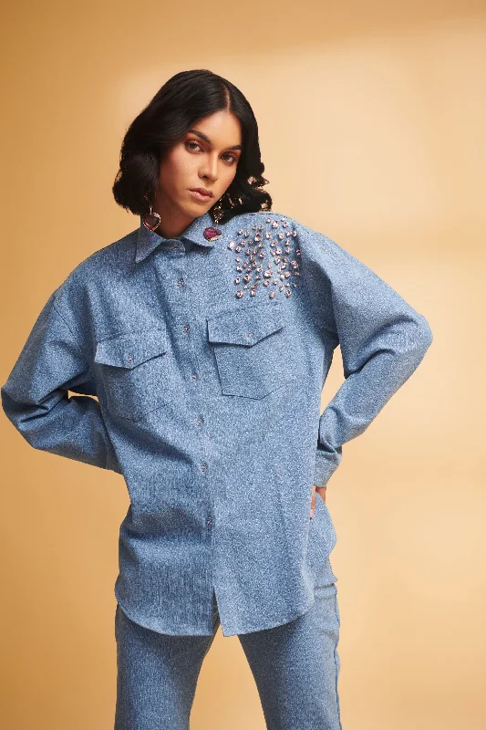 ASTRA Crystal Shacket Bell Sleeve Blouse