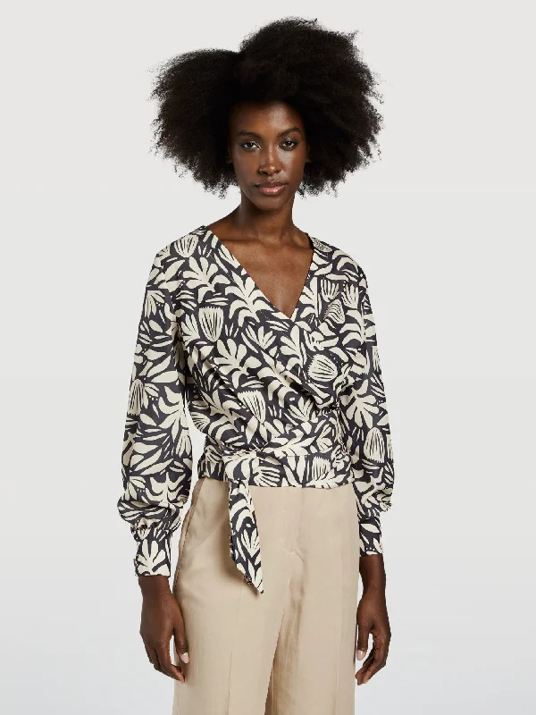 Asymmetric Crisscross Blouse Puff Sleeve Blouse