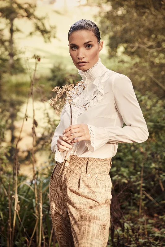 Audley Lace Blouse (White) Delicate Pleat Blouse