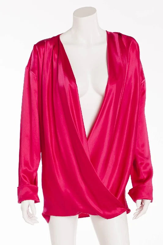 Balmain - Faux Wrap Silk Fuschia Blouse - FR 40 Elegant Office Blouse