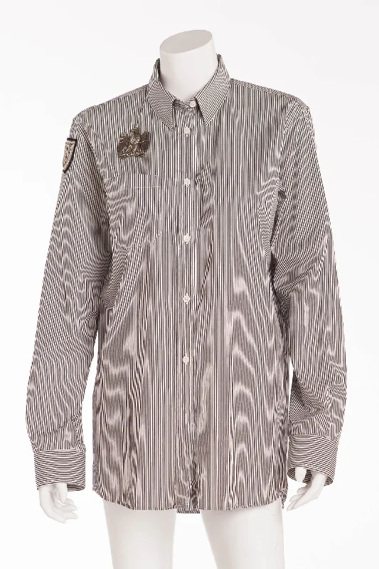 Balmain - Gray Stripe Blouse with eagle - FR 40 Embellished Collar Blouse