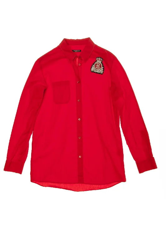 Balmain - Red Button Down Blouse "B" - FR 40 Soft Knit Blouse