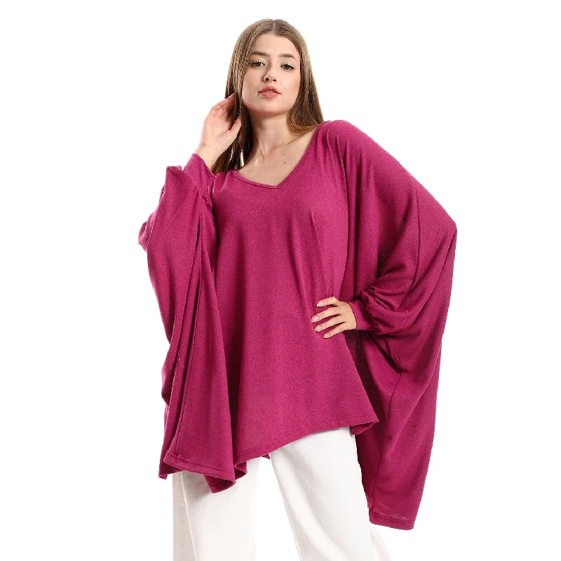 Batwing V Neck Blouse - Kady Sheer Sleeve Blouse