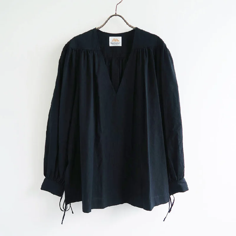 SALE 40%OFF ! <br/>【BED&BREAKFAST】<br>Cordlane Natural Sun-dried Wash Puff Blouse<br>8075100035 Ruffled Neck Blouse