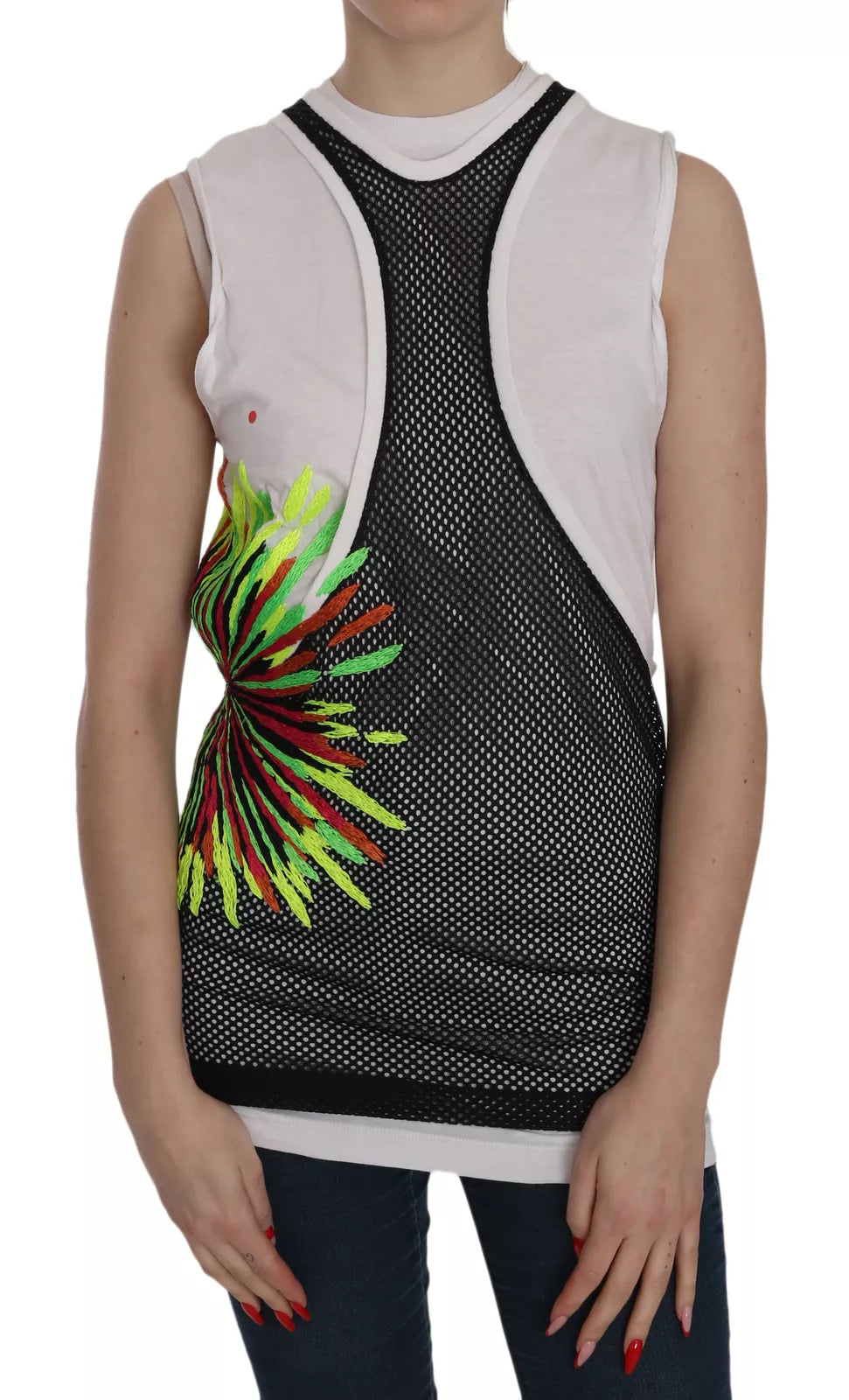 Black White Crew Neck Sleeveless Cotton Blouse Chic Sleeveless Blouse