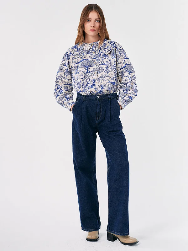 Bobo Choses Wonderland Blouse in Blue White Embellished Collar Blouse