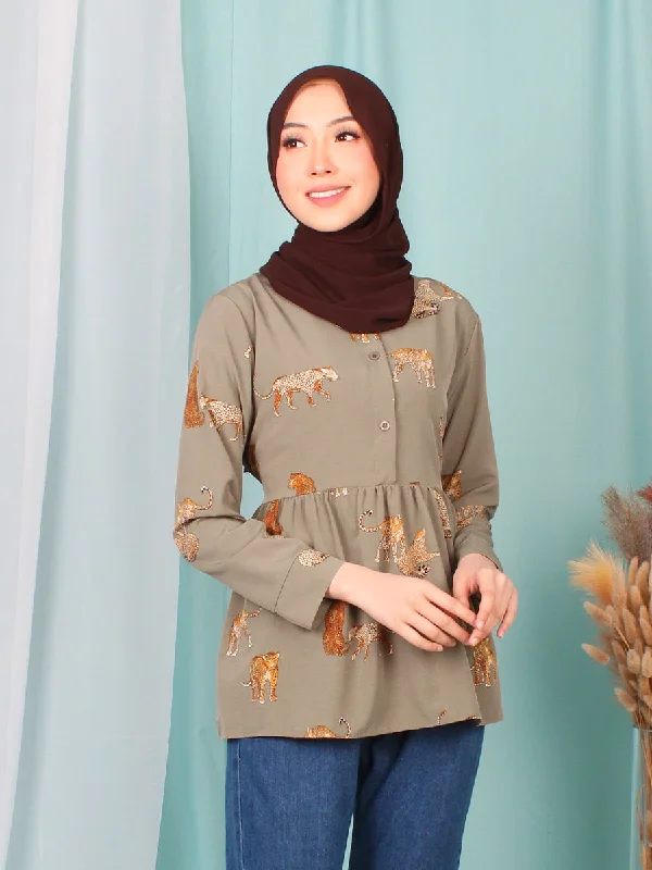 CHEETAH WAIST TIE BLOUSE BT946 Pastel Color Blouse
