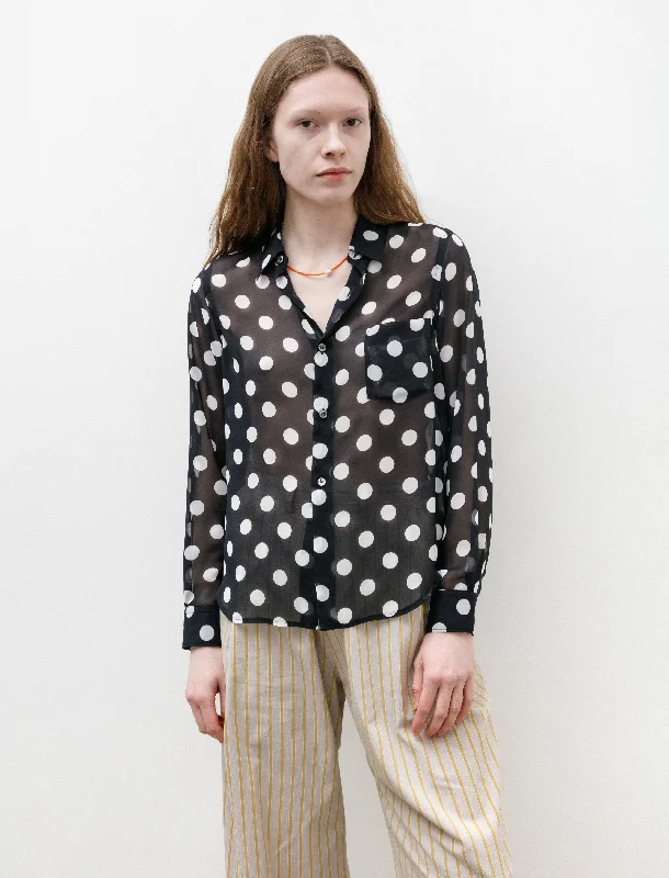 Big Dot Sheer Blouse Navy/White High Neck Blouse