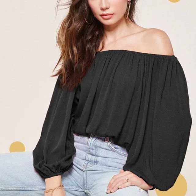 Chic Off-Shoulder Puff Sleeve Blouse Lightweight Tunic Blouse