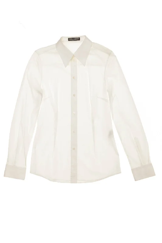 Dolce & Gabbana  - White Long Sleeve Button Up Blouse - IT 42 - Casual Stripe Blouse