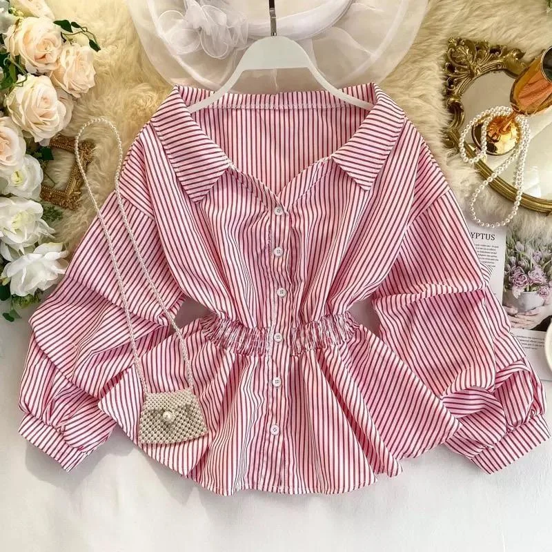 Donna Striped Blouse Lightweight Linen Blouse