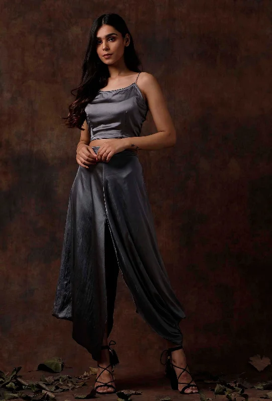 Dove Grey Slip Blouse Satin Drape Blouse