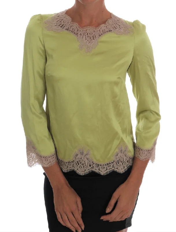 Elegant Floral Lace Silk Blouse Lightweight Floral Blouse