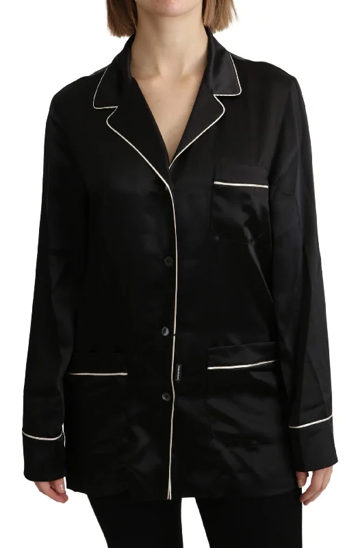 Elegant Silk Black Button-up Blouse Office Formal Blouse