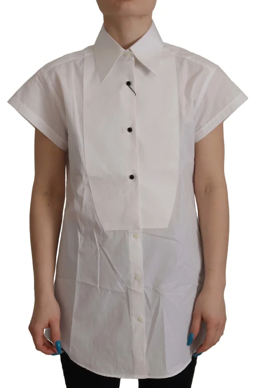 Elegant Sleeveless Tuxedo Blouse With Crystal Buttons Oversized Silk Blouse