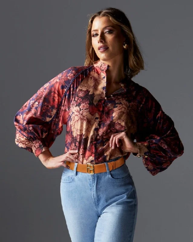 Fate + Becker Berry Kiss Blouse -Floral Feminine Ruffle Blouse