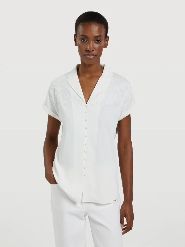 Flowy Blouse With V-Neckline High Neck Blouse