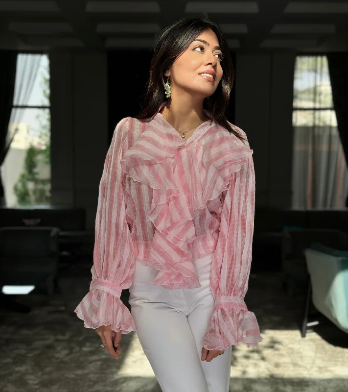 Freida Ruffled Blouse Silky Draped Blouse