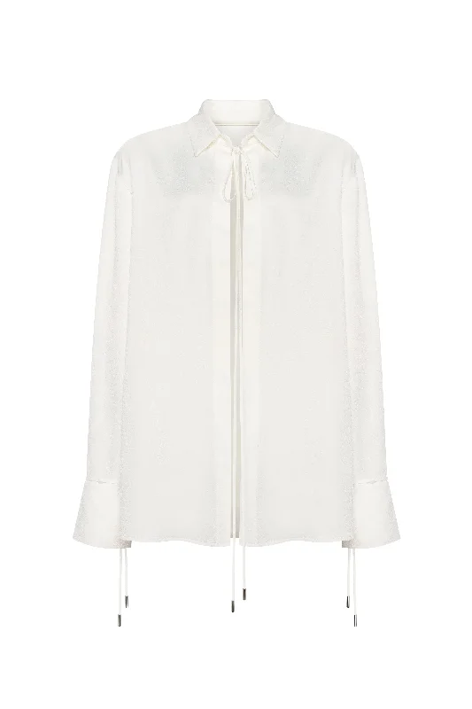 Front-tie satin blouse in white, Xo Xo Gathered Detail Blouse