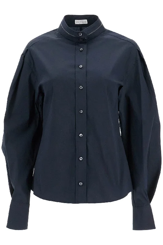 BRUNELLO CUCINELLI high-neck blouse with monile embellishment Collared Satin Blouse