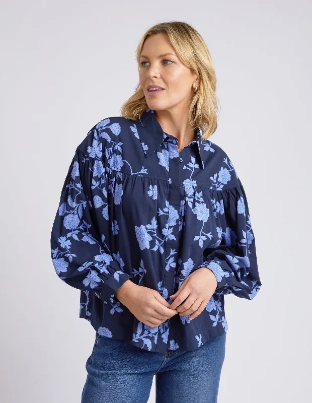 Elm Kacey Floral Blouse - Kacey Floral Print Stretchy Fitted Blouse