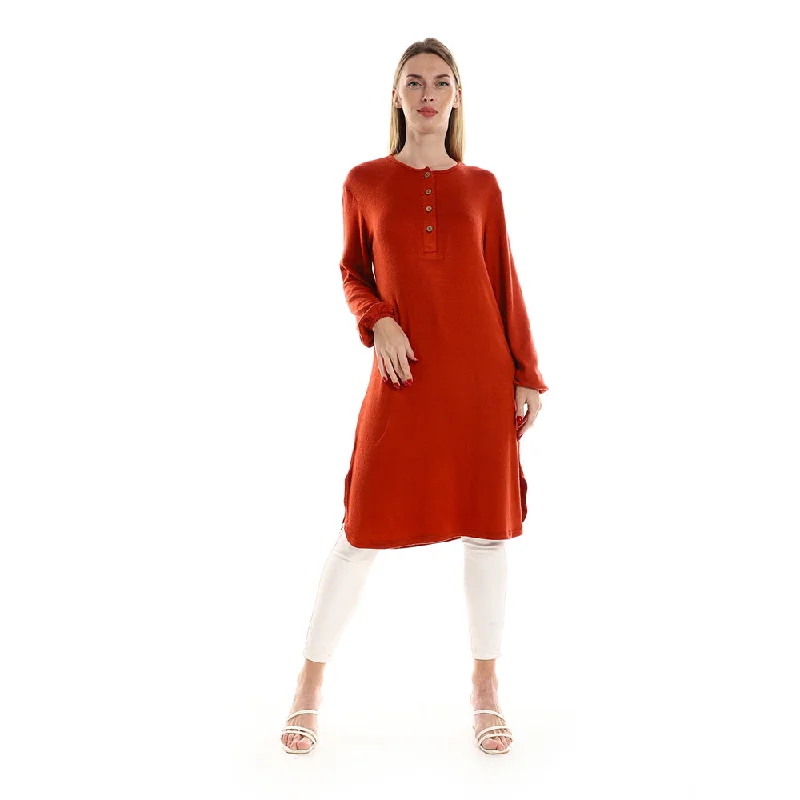 Knitted Pattern Blouse With Cuffs - Kady Lightweight Tunic Blouse