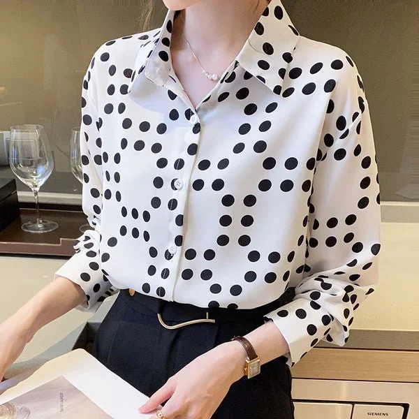Korean style Fashion Printed Long sleeve Chiffon blouse Chic Sleeveless Blouse