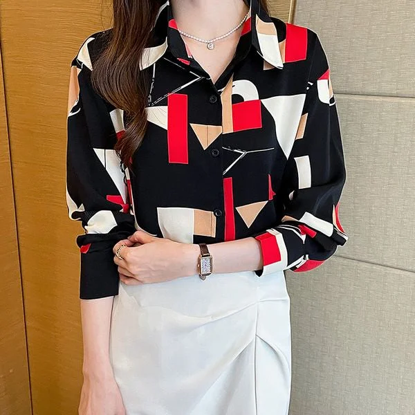 Fashion Polo collar Loose Chiffon Women blouse Lightweight Chiffon Blouse